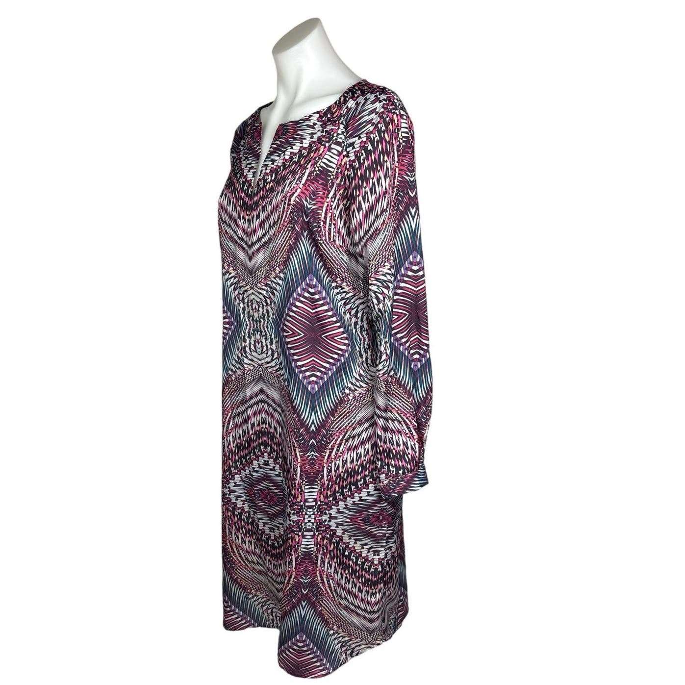 Anne Klein Multicolor Long Sleeve V Split Neck Geometric Shift Midi Dress Size 4 - Image 3