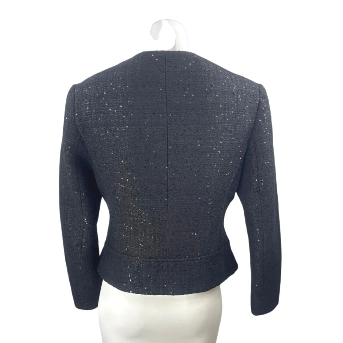 Anne Klein Womens Black Tweed Sequin Round Neck Zip Up Suit Blazer Coat Jacket 8 - Image 3