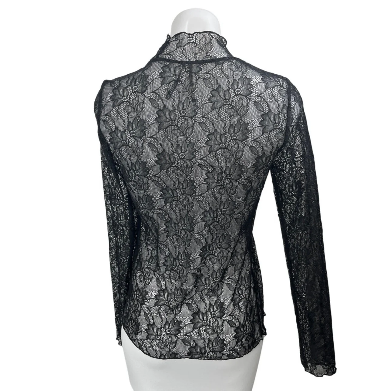 Anthropologie Black Floral Lace Long Sleeve Sheer See Trough Blouse Top Size S - Image 2