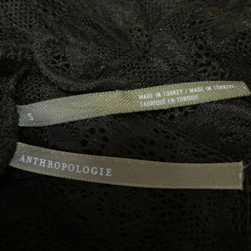 Anthropologie Black Floral Lace Long Sleeve Sheer See Trough Blouse Top Size S - Image 4