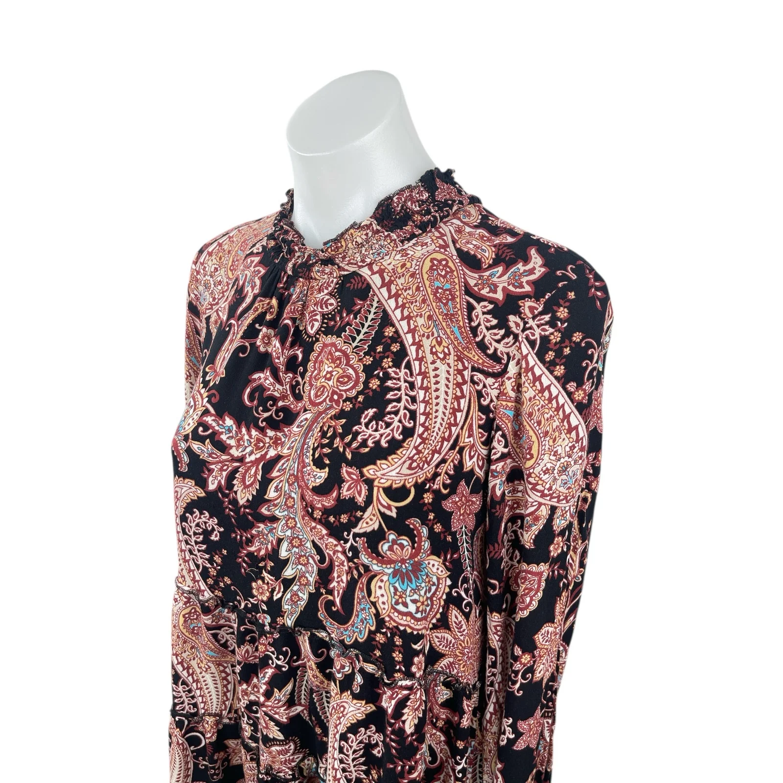 Anthropologie Cady Pink Floral Paisley Long Sleeve Mock Neck Tunic Mini Dress M - Image 2