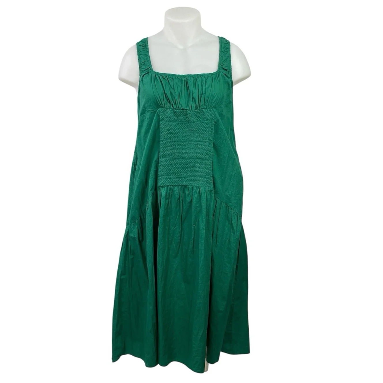 Anthropologie Celandine Green Sleeveless Smocked Summer Midi A-Line Sun Dress XL