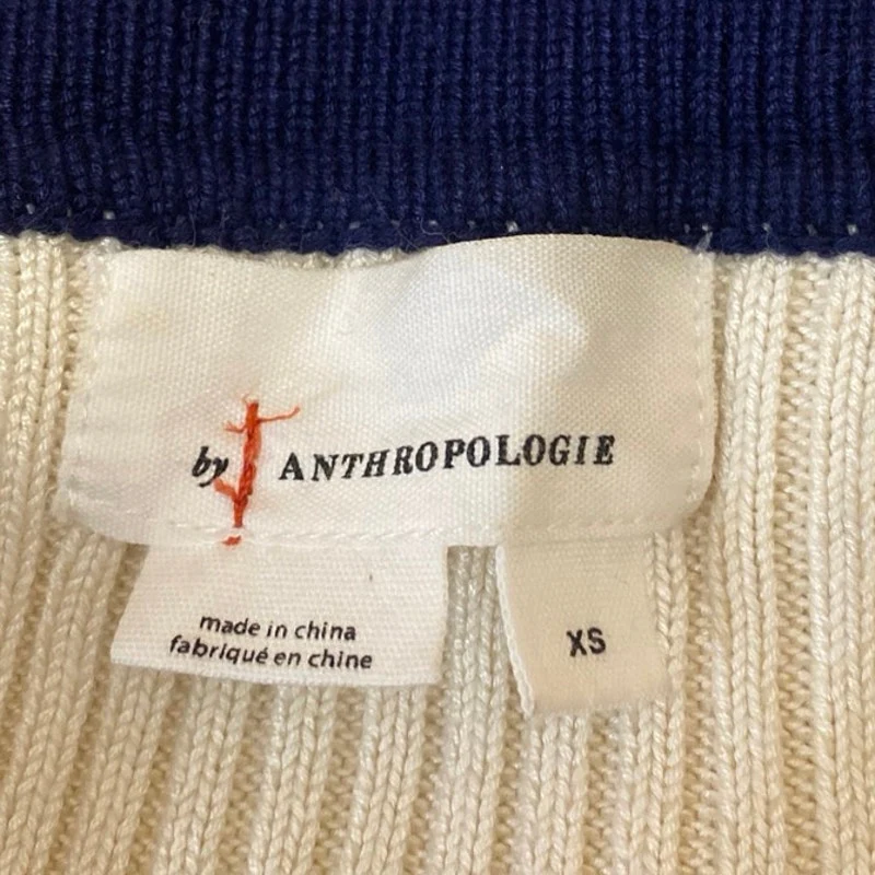 Anthropologie Cream Rib Knit Collar Button Down Long Sleeve Polo Sweater Top XS - Image 3