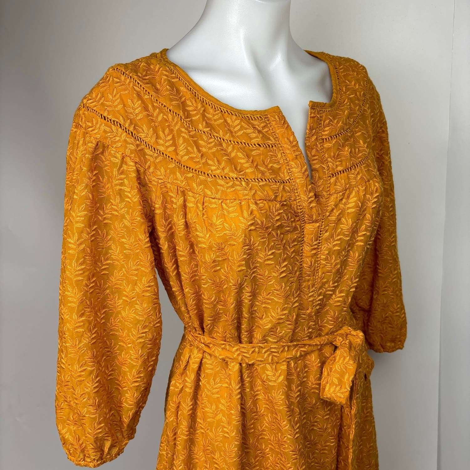 Anthropologie Daniel Rainn Treva Yellow Embroidered 3/4 Sleeve Mini Dress Sz XS - Image 5