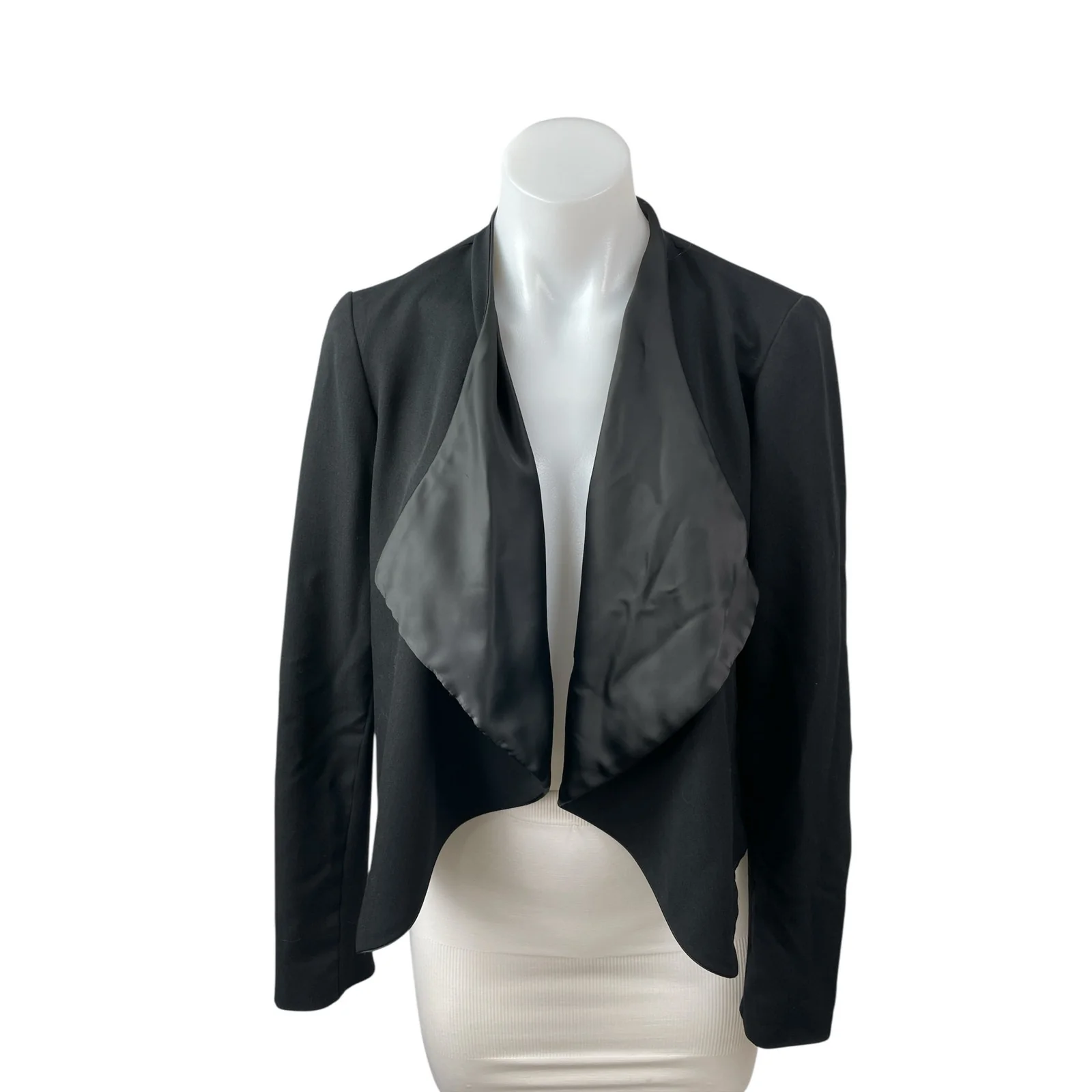 Anthropologie Elevenses Black Long Sleeve Crop Drape Blazer Coat Open Jacket 2