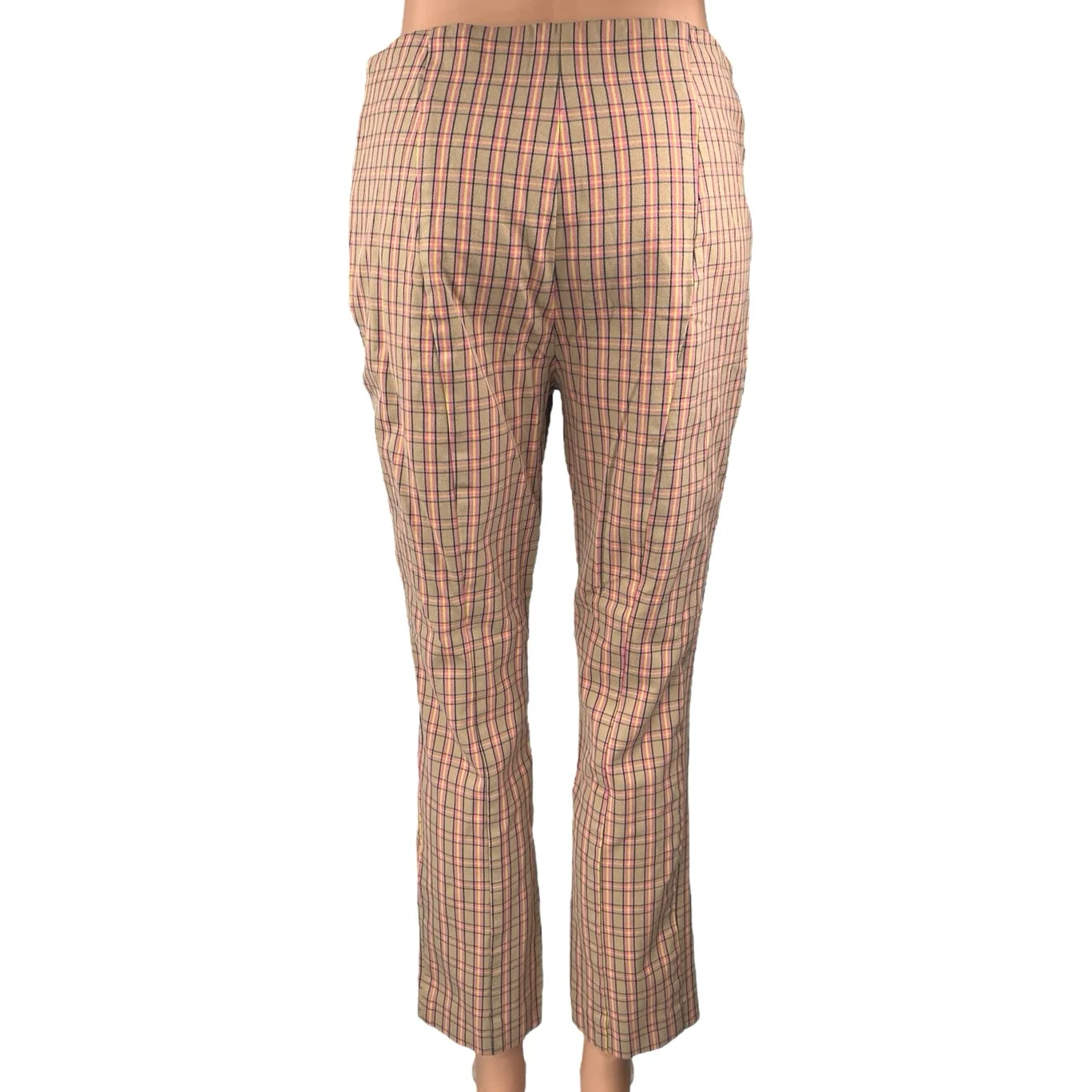 Anthropologie Essential Slim Tan Pink Plaid Checkered High Waist Trouser Pants 6 - Image 3