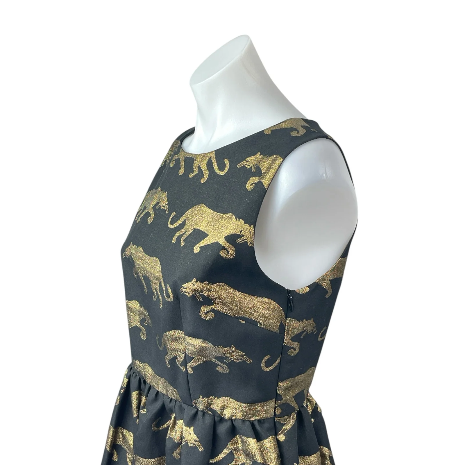 Anthropologie Eyedoll Black Gold Panther Sleeveless Fit & Flare Mini Dress Sz S - Image 2