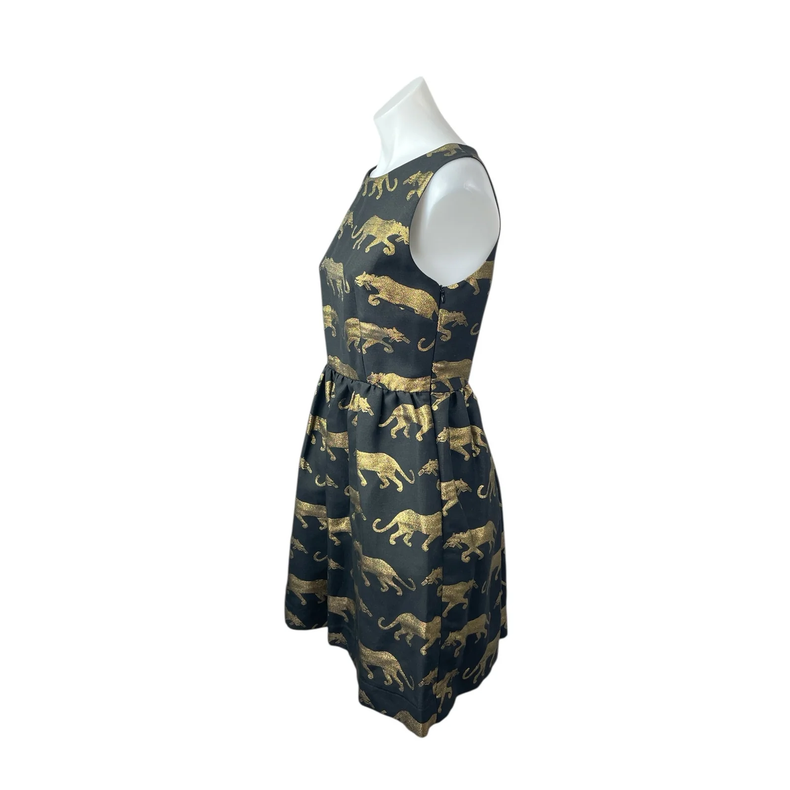 Anthropologie Eyedoll Black Gold Panther Sleeveless Fit & Flare Mini Dress Sz S - Image 3