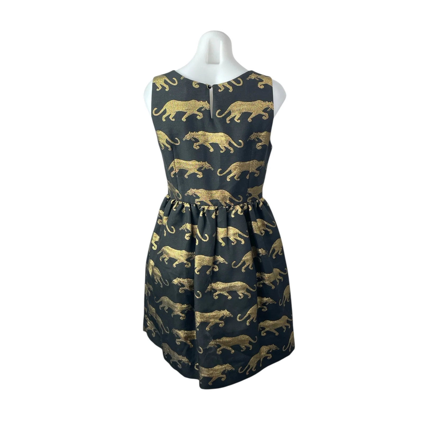 Anthropologie Eyedoll Black Gold Panther Sleeveless Fit & Flare Mini Dress Sz S - Image 4