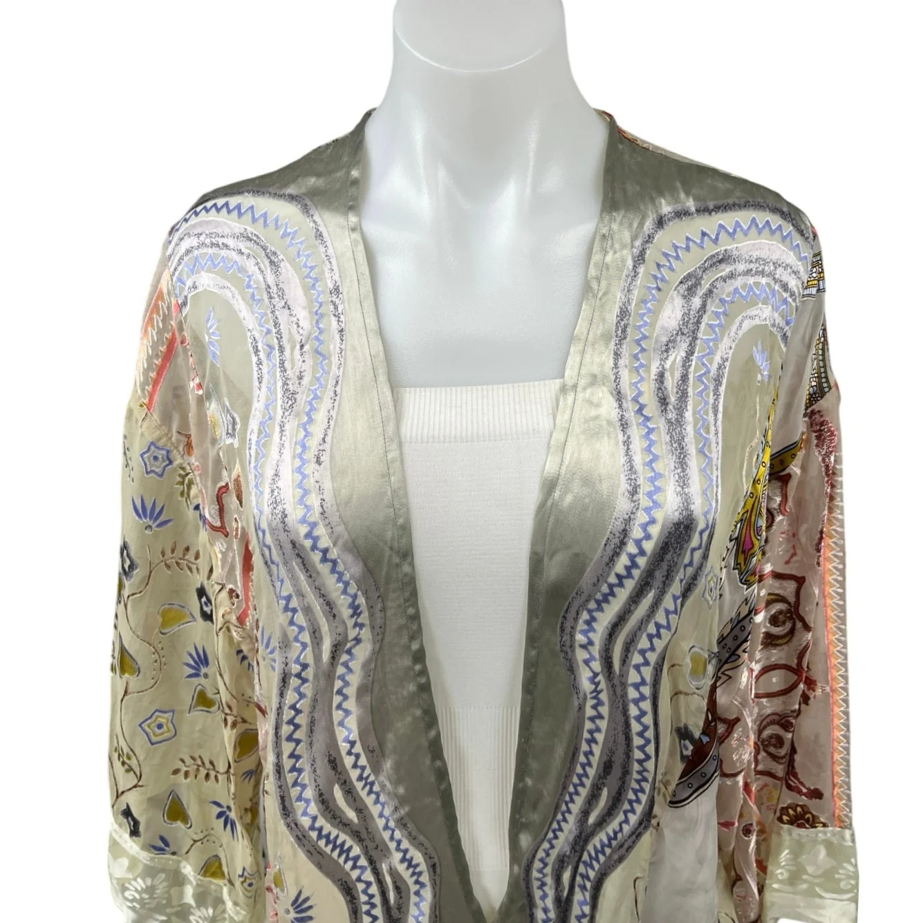 Anthropologie Floreat Silk Satin Paisley Patchworks Lace Kimono Cardigan Top S - Image 3