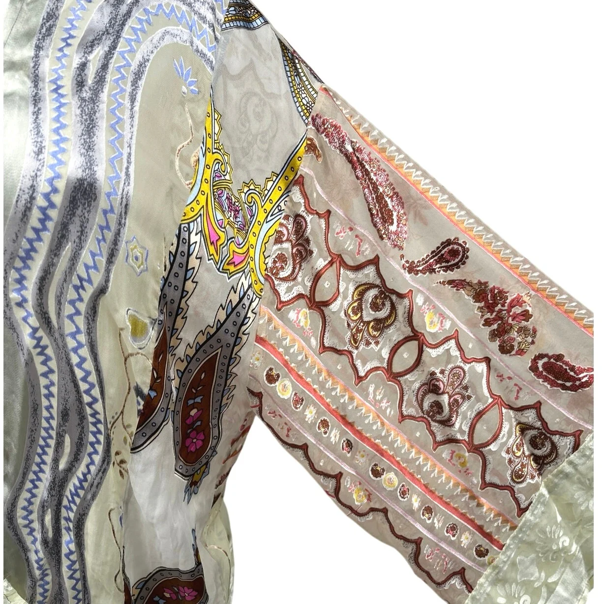 Anthropologie Floreat Silk Satin Paisley Patchworks Lace Kimono Cardigan Top S - Image 4