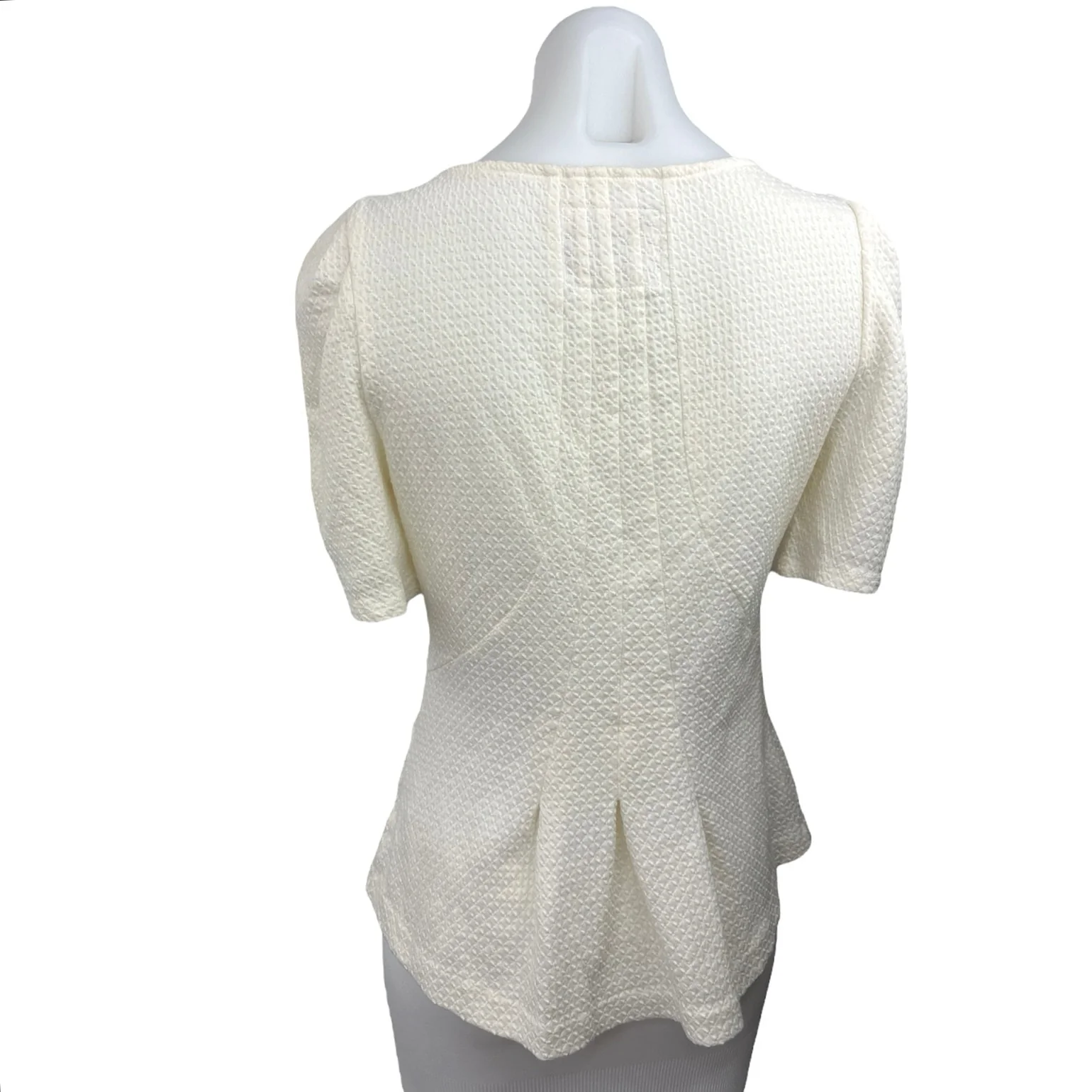 Anthropologie Georgia White Textured Pleated Puff Sleeve Peplum Blouse Top Sz S - Image 2