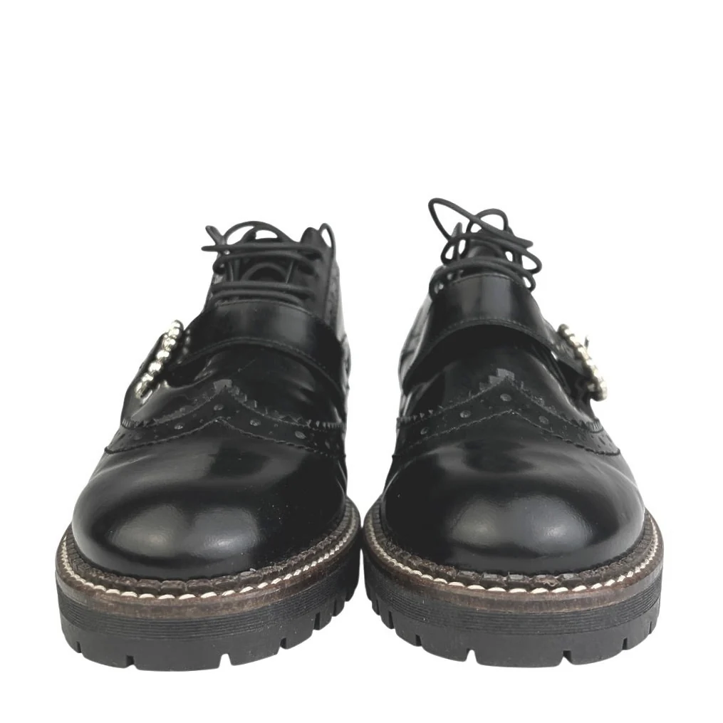 Anthropologie Jean Women's Black Rhinestone Buckle Platform Oxfords Shoes Size 9 - Image 2