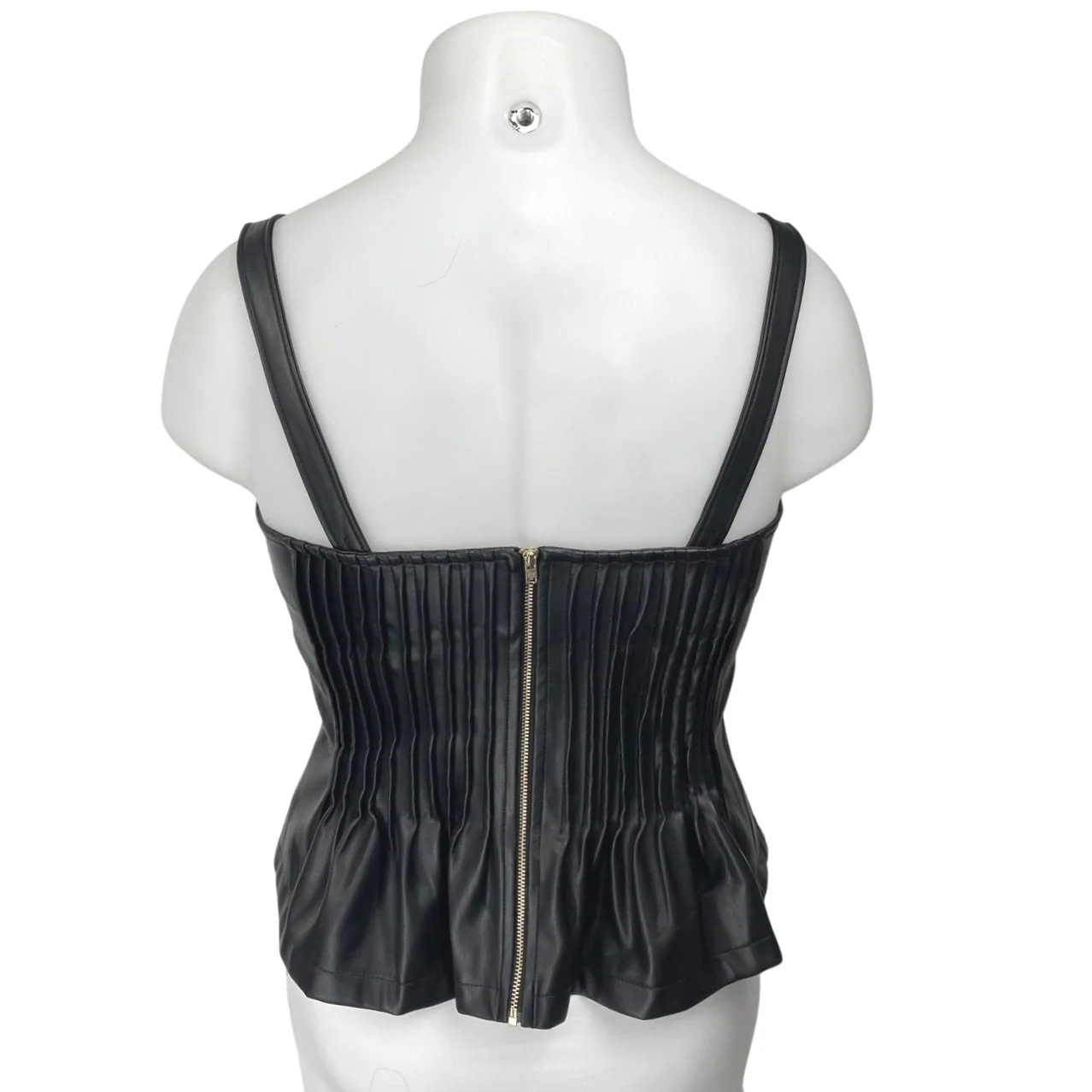 Anthropologie Let Me Be Black Faux Leather Sleeveless Peplum Cami Tank Top OS - Image 2