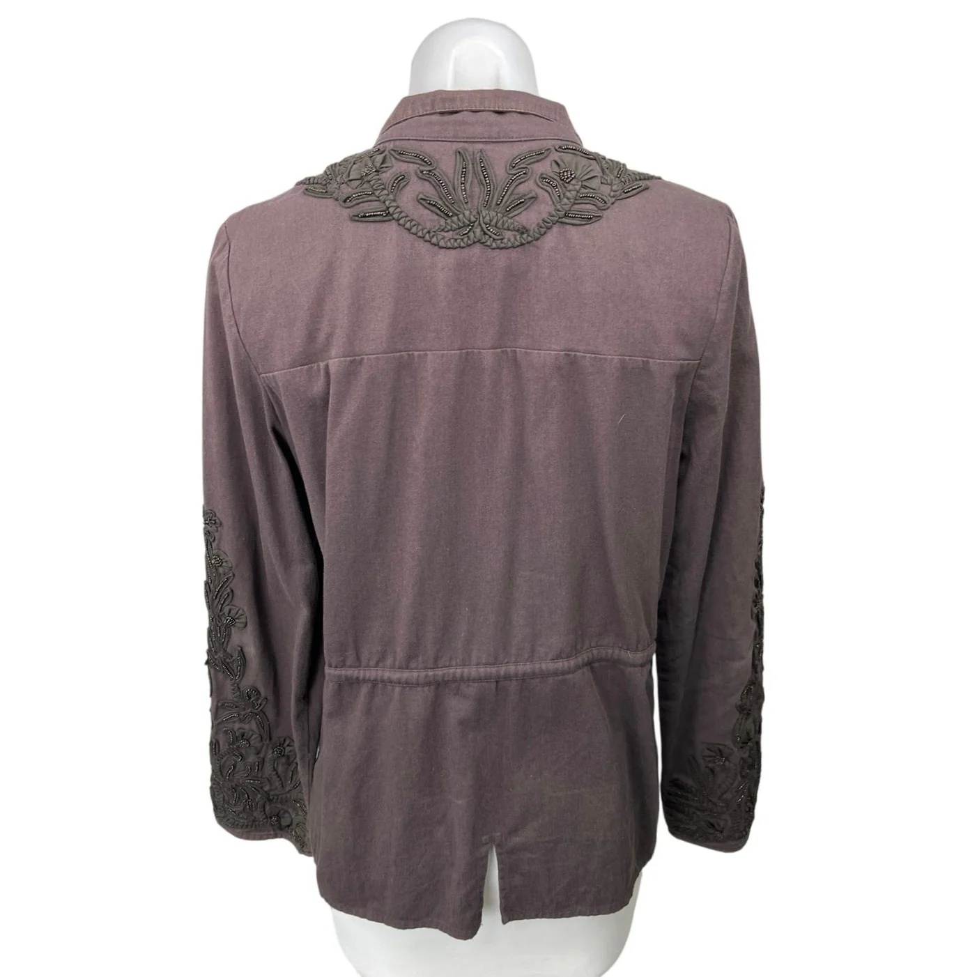 Anthropologie Love Sam Brown Beaded Travis Button Down Cargo Shirt Jacket Coat S - Image 2