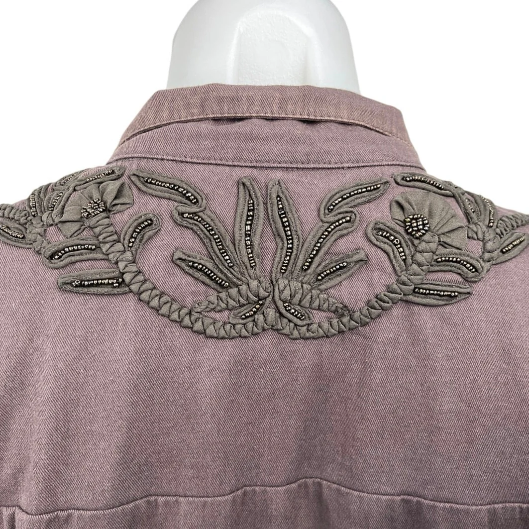 Anthropologie Love Sam Brown Beaded Travis Button Down Cargo Shirt Jacket Coat S - Image 4