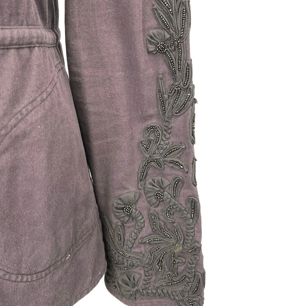 Anthropologie Love Sam Brown Beaded Travis Button Down Cargo Shirt Jacket Coat S - Image 5