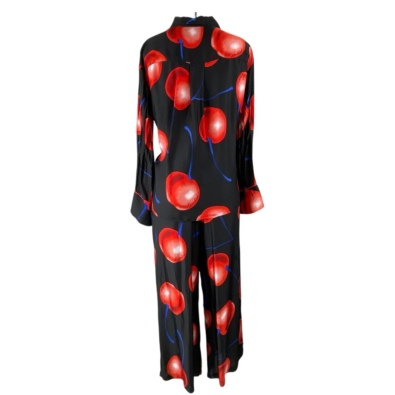 Anthropologie LyreBird Silky Cherry Long Sleeve Wide Leg Pajama Sleepwear Set XS - Image 3
