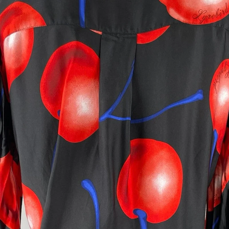Anthropologie LyreBird Silky Cherry Long Sleeve Wide Leg Pajama Sleepwear Set XS - Image 4