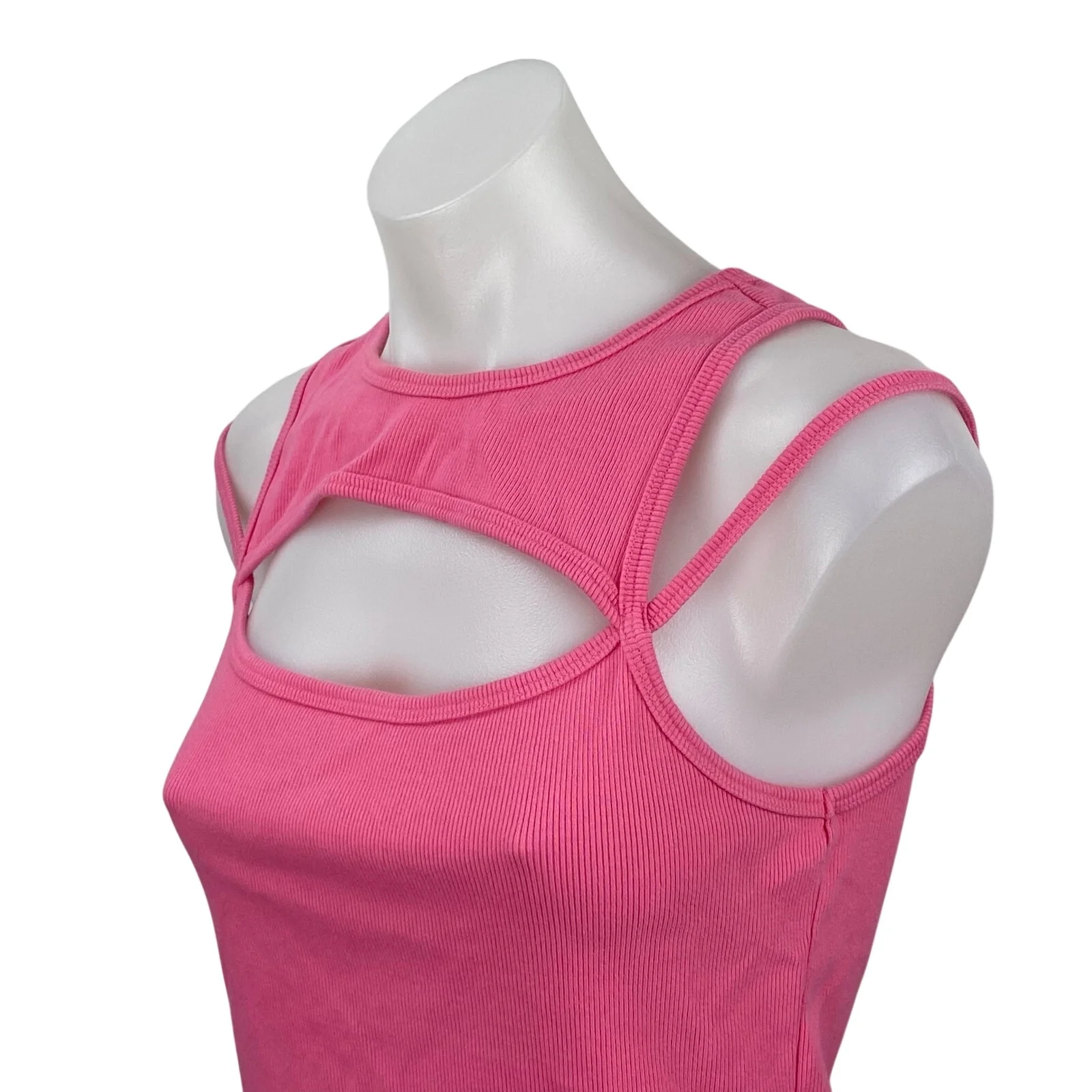 Anthropologie Maeve Pink Ribbed Knit Cutout Cami High Neck Tank Top Size M - Image 2