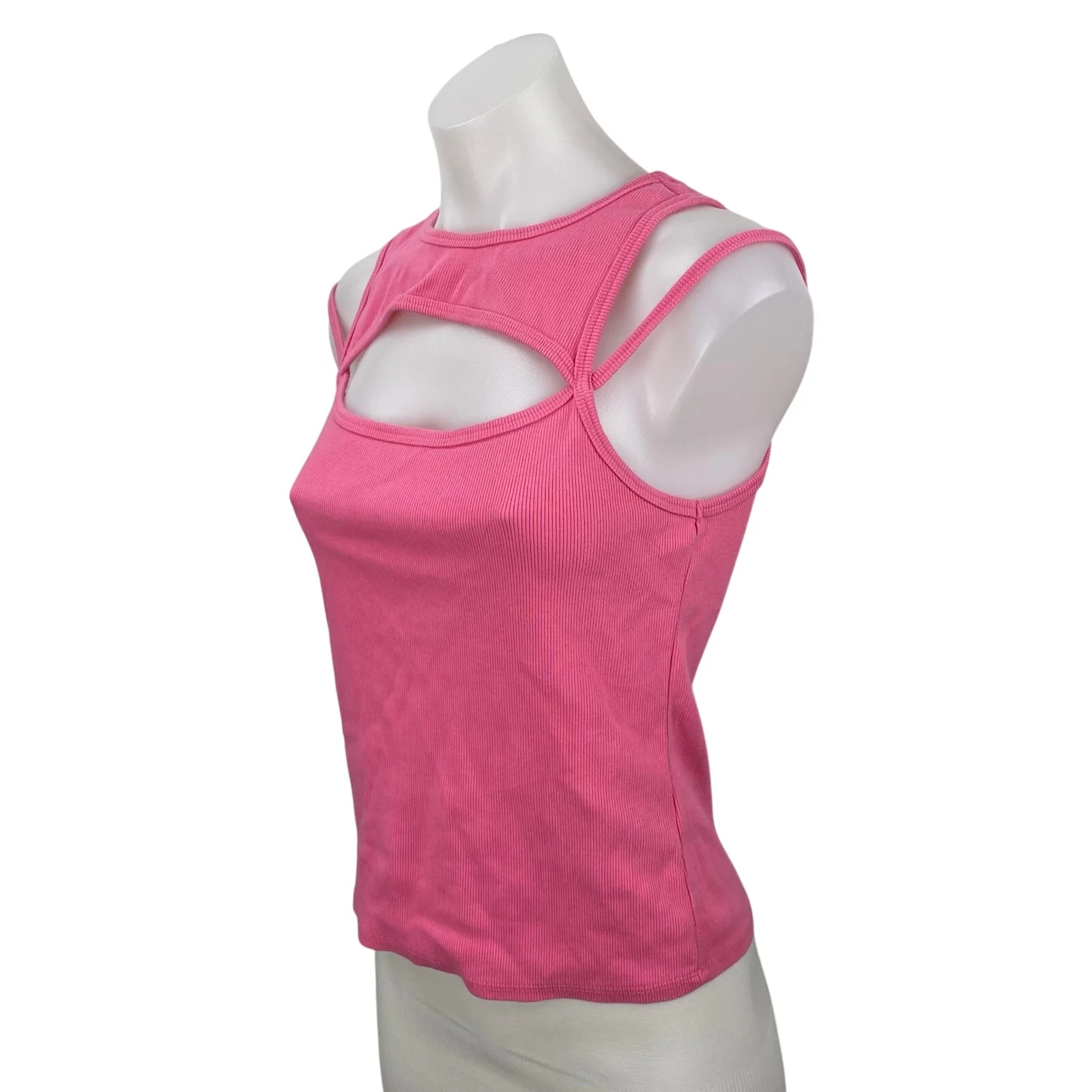 Anthropologie Maeve Pink Ribbed Knit Cutout Cami High Neck Tank Top Size M - Image 3