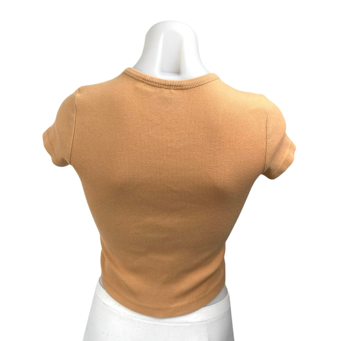 Anthropologie Maeve Tan Ribbed Knit Short Sleeve Crop T Shirt Tee Top Size S - Image 2