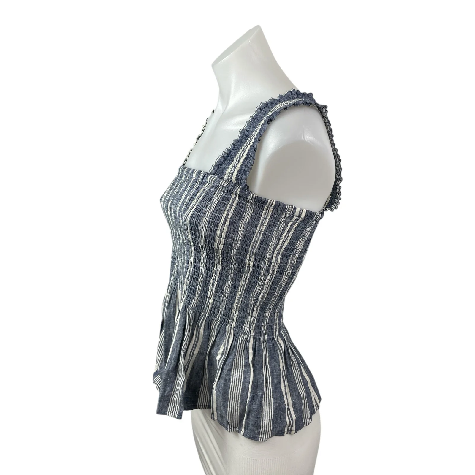 Anthropologie Maeve Women's Blue Striped Ruffle Sleeveless Peplum Blouse Top S - Image 3