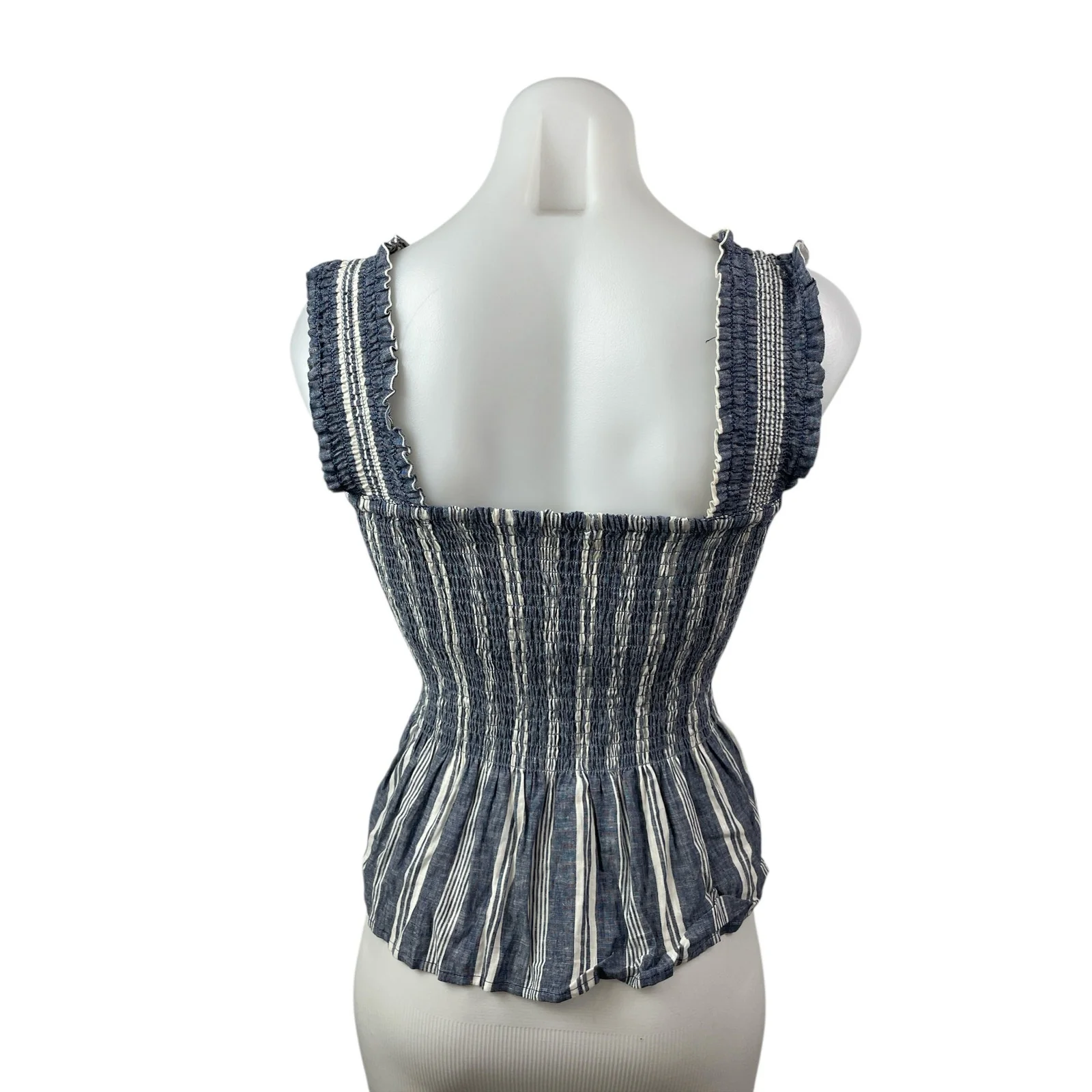 Anthropologie Maeve Women's Blue Striped Ruffle Sleeveless Peplum Blouse Top S - Image 4