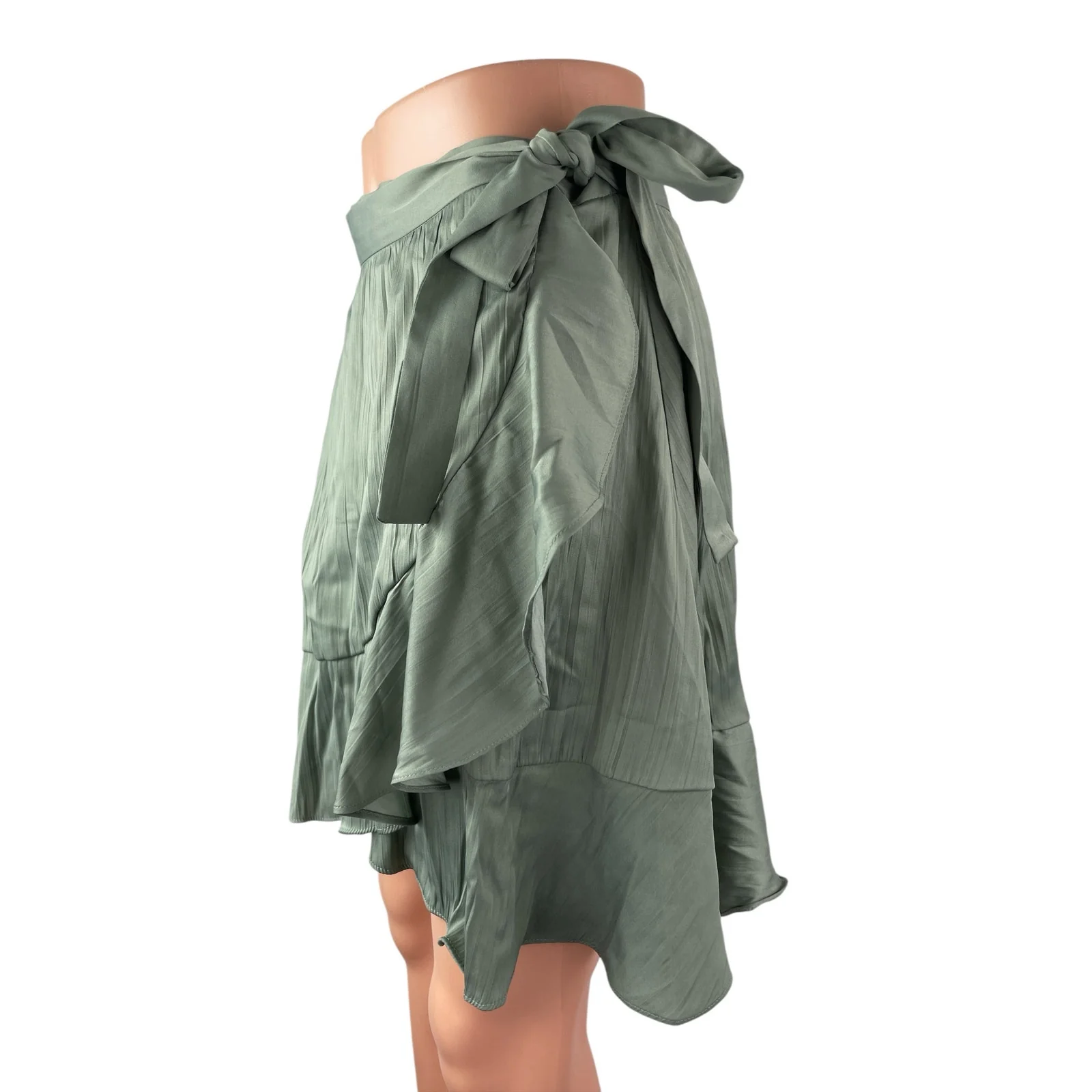 Anthropologie Maeve Women's Green Ruffled High Rise Mini Flounce Wrap Skirt Sz S - Image 2