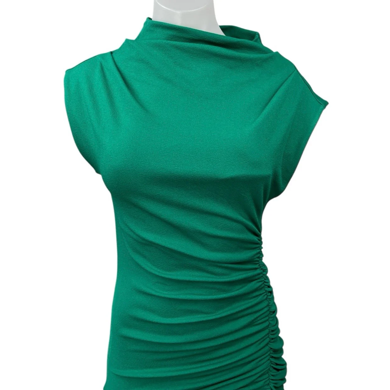 Anthropologie Maya Green Ruched Cowl Neck Sleeveless Slit Midi Bodycon Dress XXS - Image 4