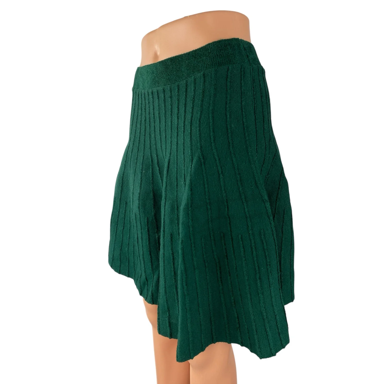 Anthropologie Meadow Rue Green Sweater Knit Pleated Mini Skater A-Line Skirt M - Image 2