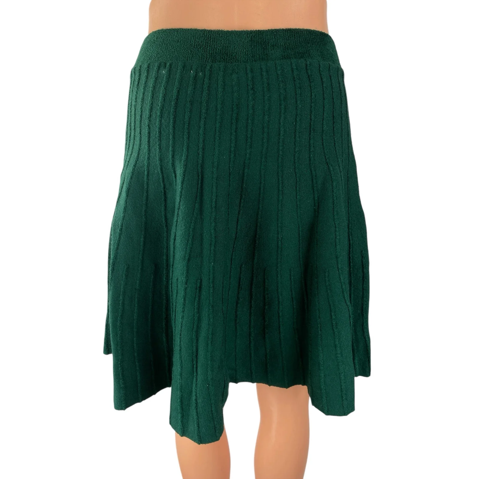 Anthropologie Meadow Rue Green Sweater Knit Pleated Mini Skater A-Line Skirt M - Image 4