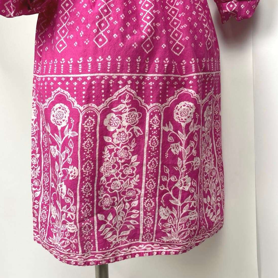 Anthropologie Meadow & Rue Pink Cotton Floral Tie Waist Button Up Shirt Dress 2 - Image 8