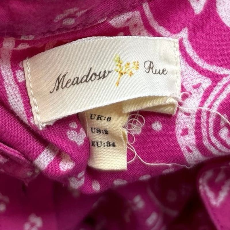 Anthropologie Meadow & Rue Pink Cotton Floral Tie Waist Button Up Shirt Dress 2 - Image 9
