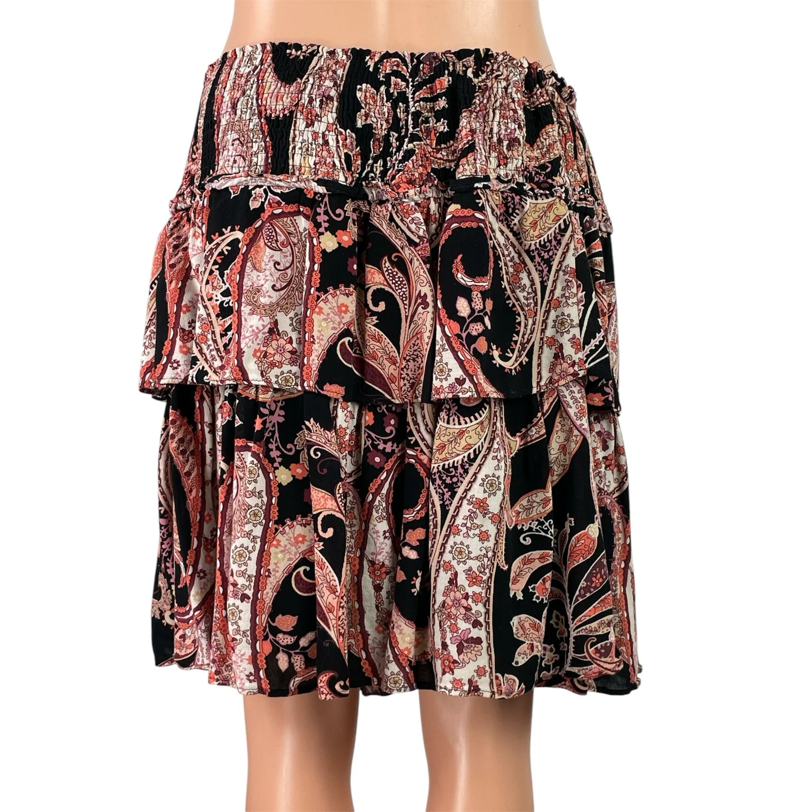 Anthropologie Myla Ruffled Boho High Waist Paisley Tiered A Line Mini Skirt Sz L - Image 3