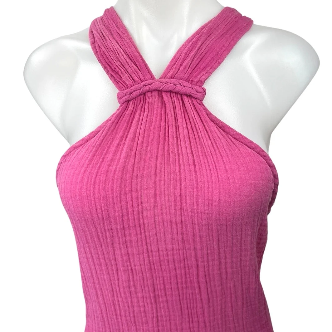 Anthropologie Pink Braided Halter Neck Sleeveless Mini Cami Cover up Dress Sz S - Image 3