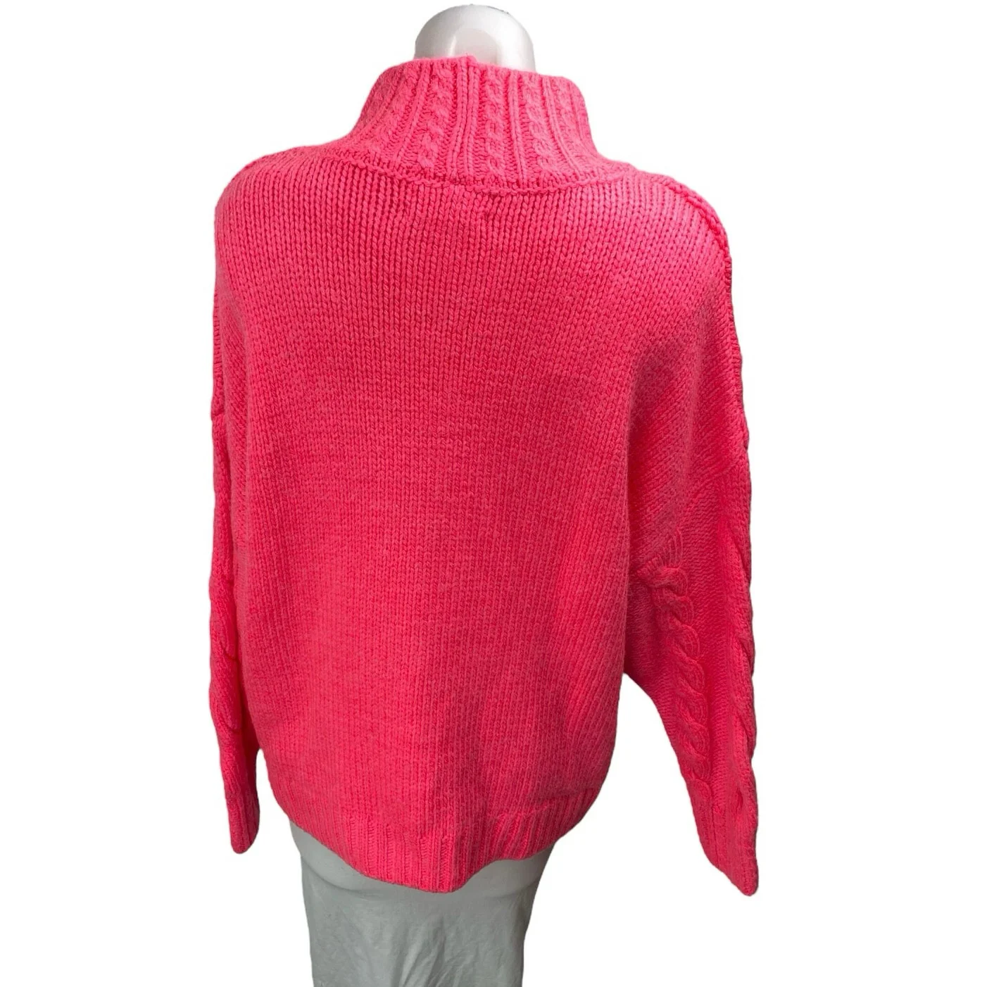 Anthropologie Pink Wool Chunky Cable Knit Mock Neck Long Sleeve Sweater Top Sz L - Image 2
