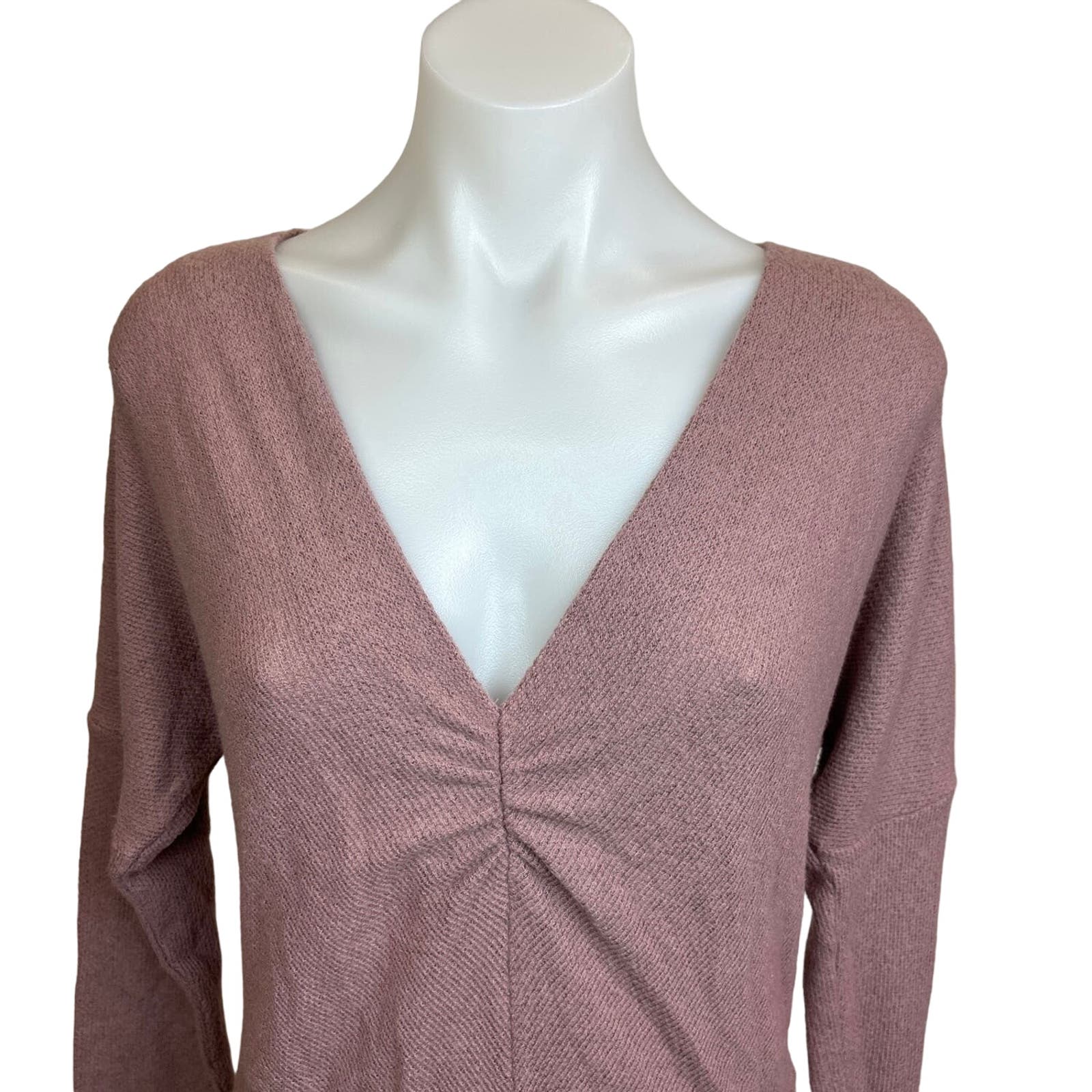Anthropologie Purple Pink Knit Deep V-neck Midi Long Sleeve Sweater Dress Size M - Image 3