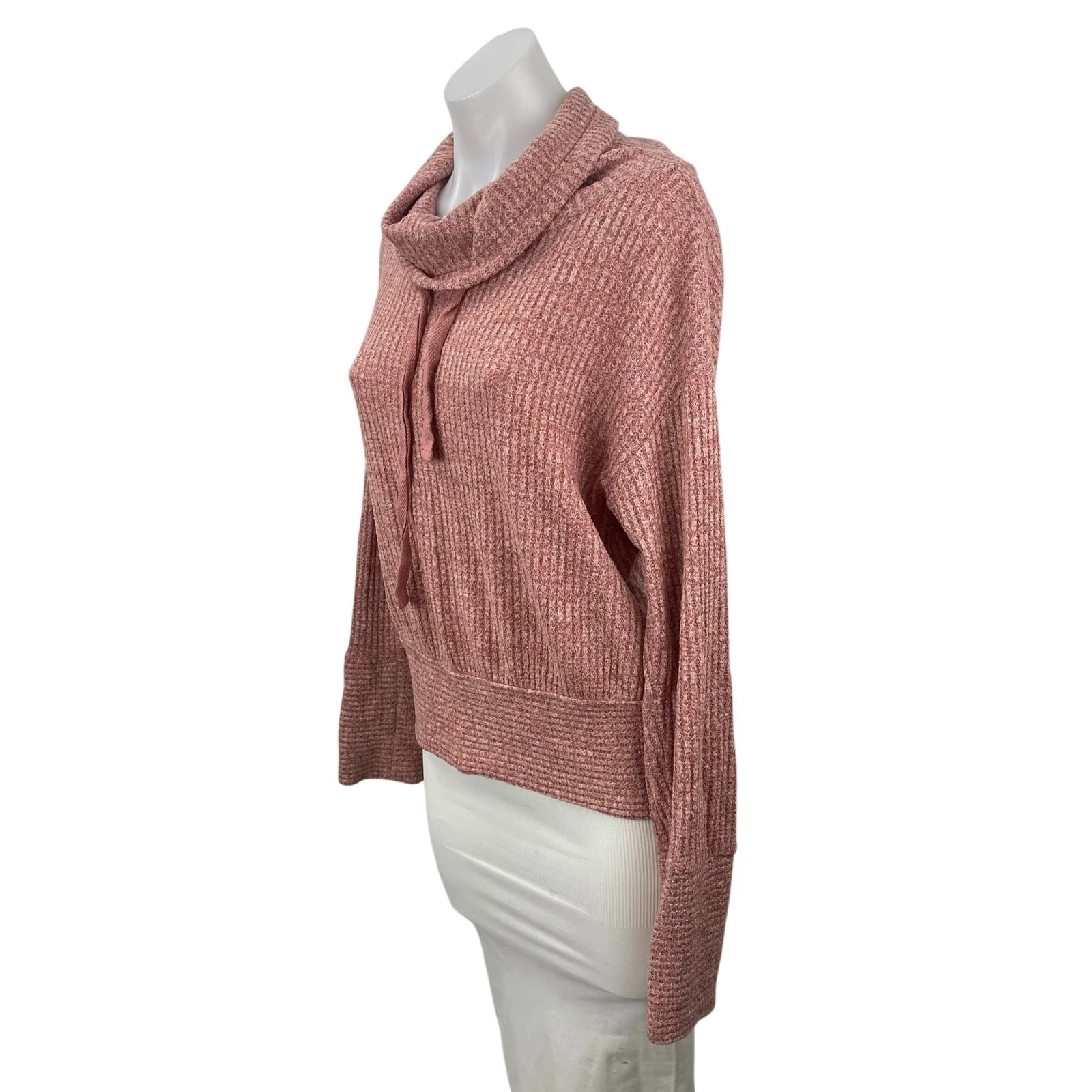 Anthropologie Saturday Sunday Brown Pink Ribbed Knit Hoodie Sweater Top Size S - Image 3