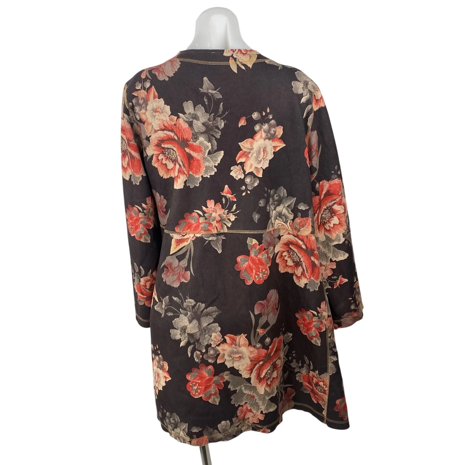 Anthropologie Solitaire Multicolor Floral Faux Suede Long Sleeve Cardigan Top L - Image 4