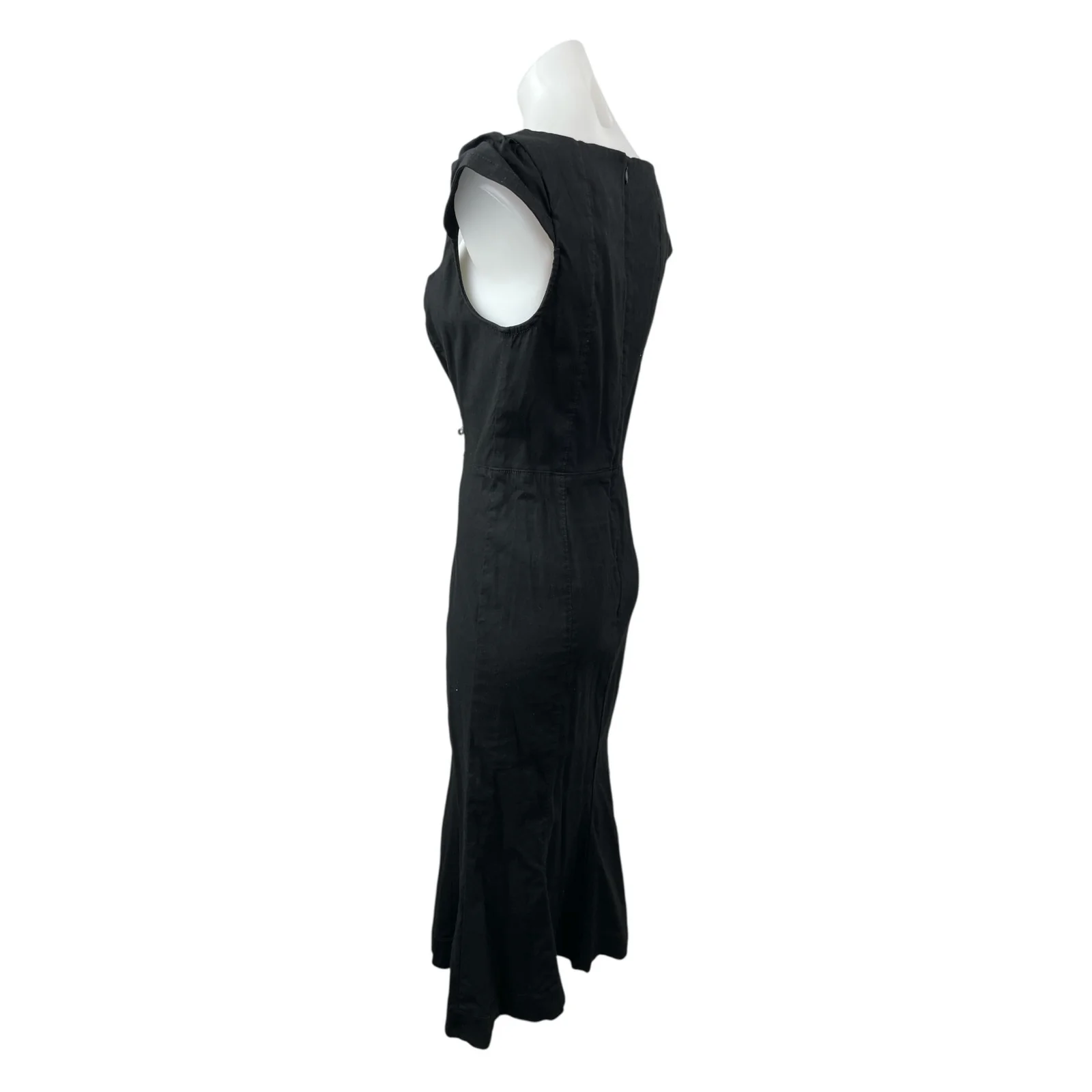 Anthropologie The Cecily Black Linen Sweetheart Cap Sleeve Midi Flare Dress Sz S - Image 3