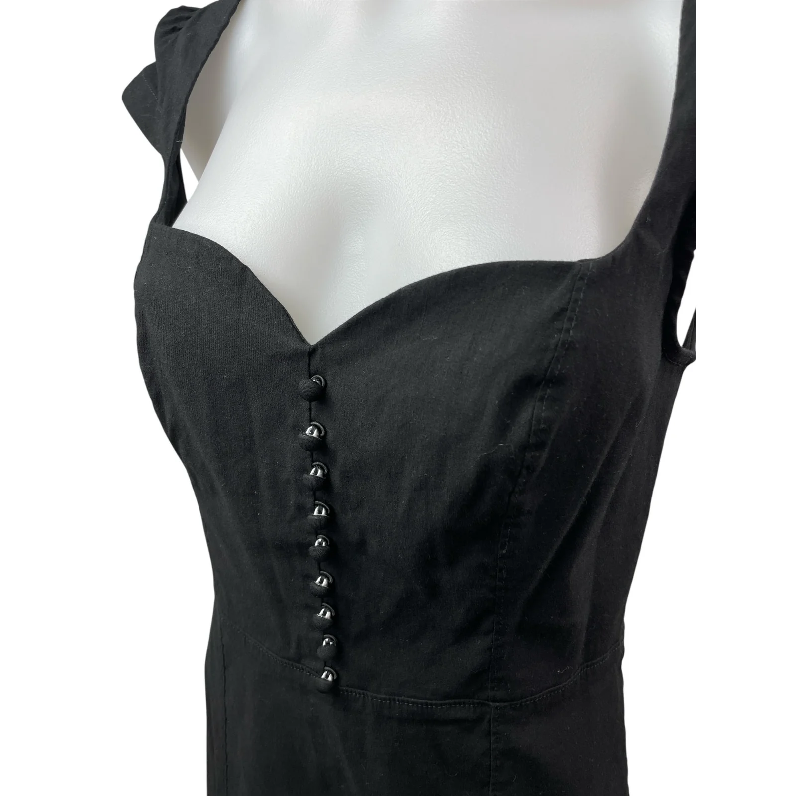 Anthropologie The Cecily Black Linen Sweetheart Cap Sleeve Midi Flare Dress Sz S - Image 4