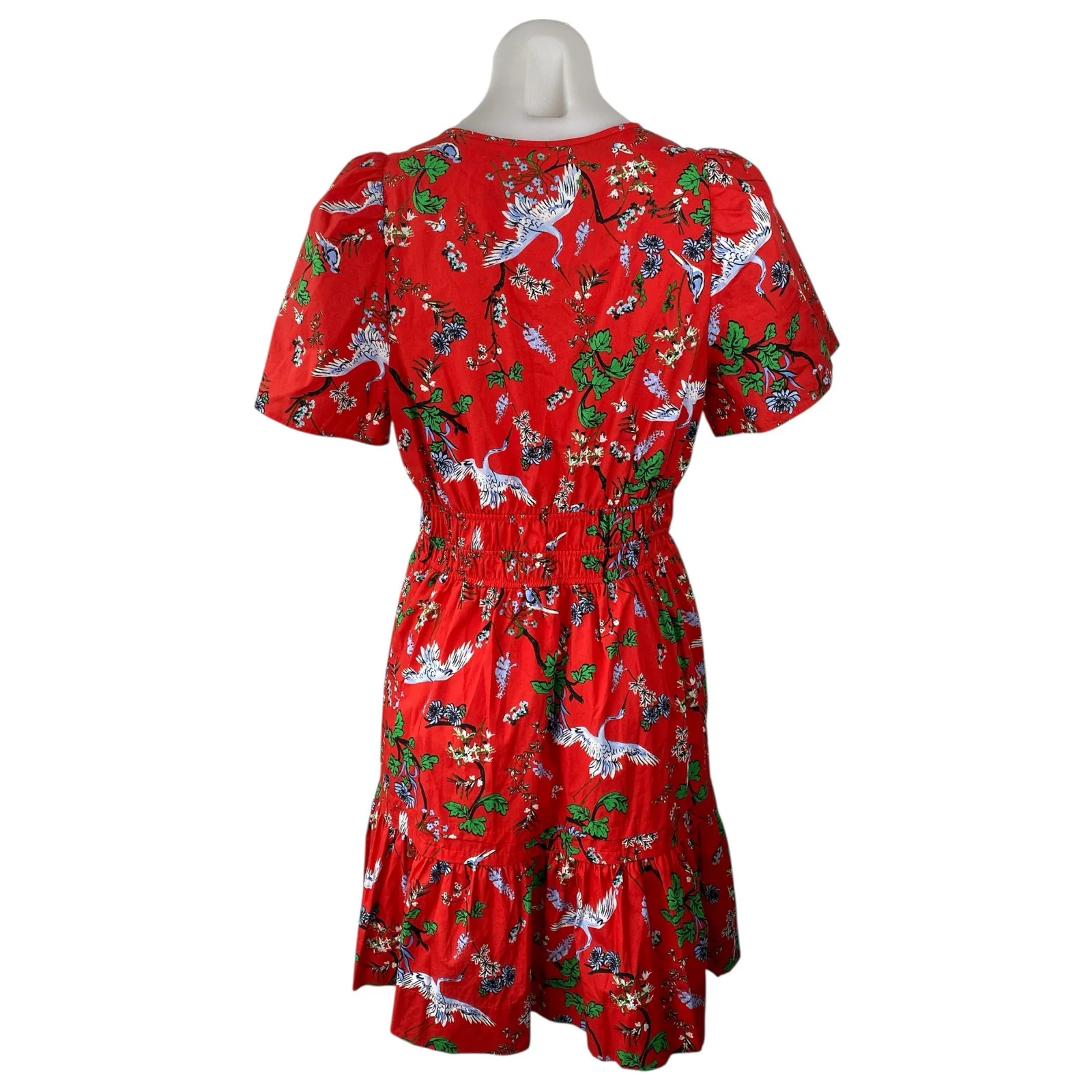 Anthropologie The Somerset Red Floral Short Sleeve V Neck Mini A-Line Dress Sz S - Image 3