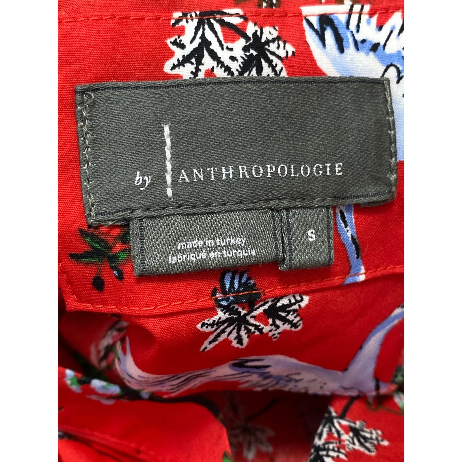 Anthropologie The Somerset Red Floral Short Sleeve V Neck Mini A-Line Dress Sz S - Image 4