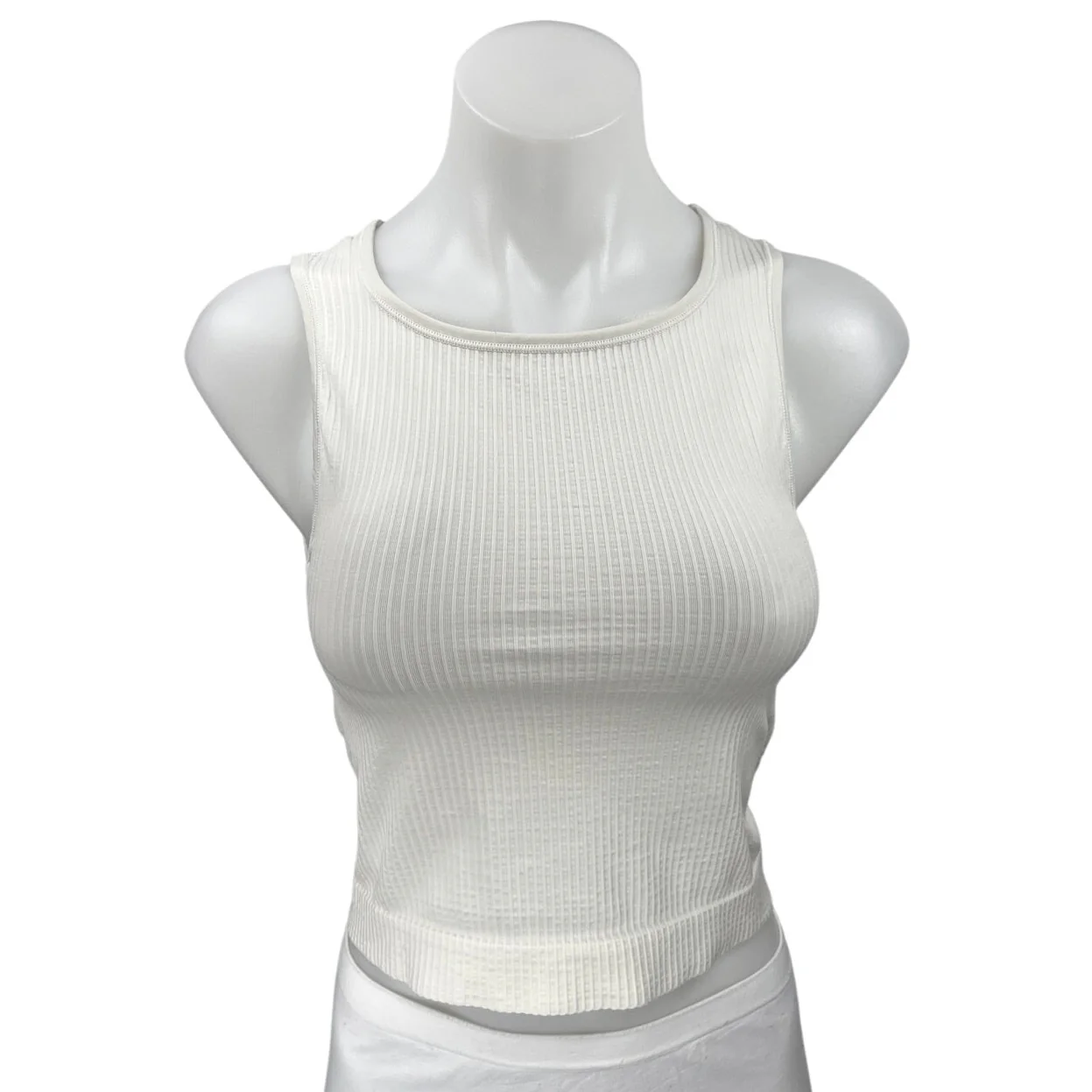 Anthropologie White Sleeveless Rib Knit Cami Camisole Crop Sweater Tank Top L/XL