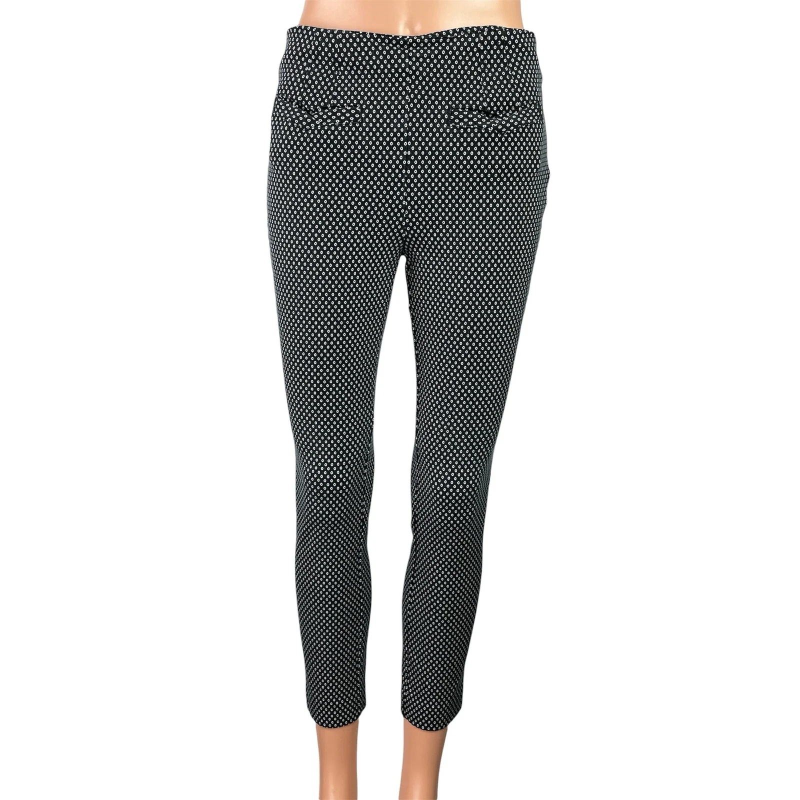 Anthropologie Womens Black Polka Dots High Waisted Skinny Trousers Pants Size 2