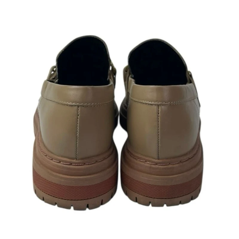Anthropologie Women's Brown Lug Sole Gold Chain Chunky Platform Loafers Shoes 6 - Image 3
