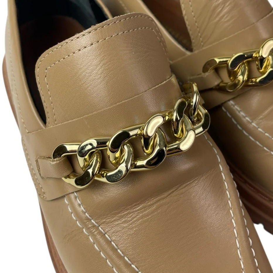 Anthropologie Women's Brown Lug Sole Gold Chain Chunky Platform Loafers Shoes 6 - Image 6