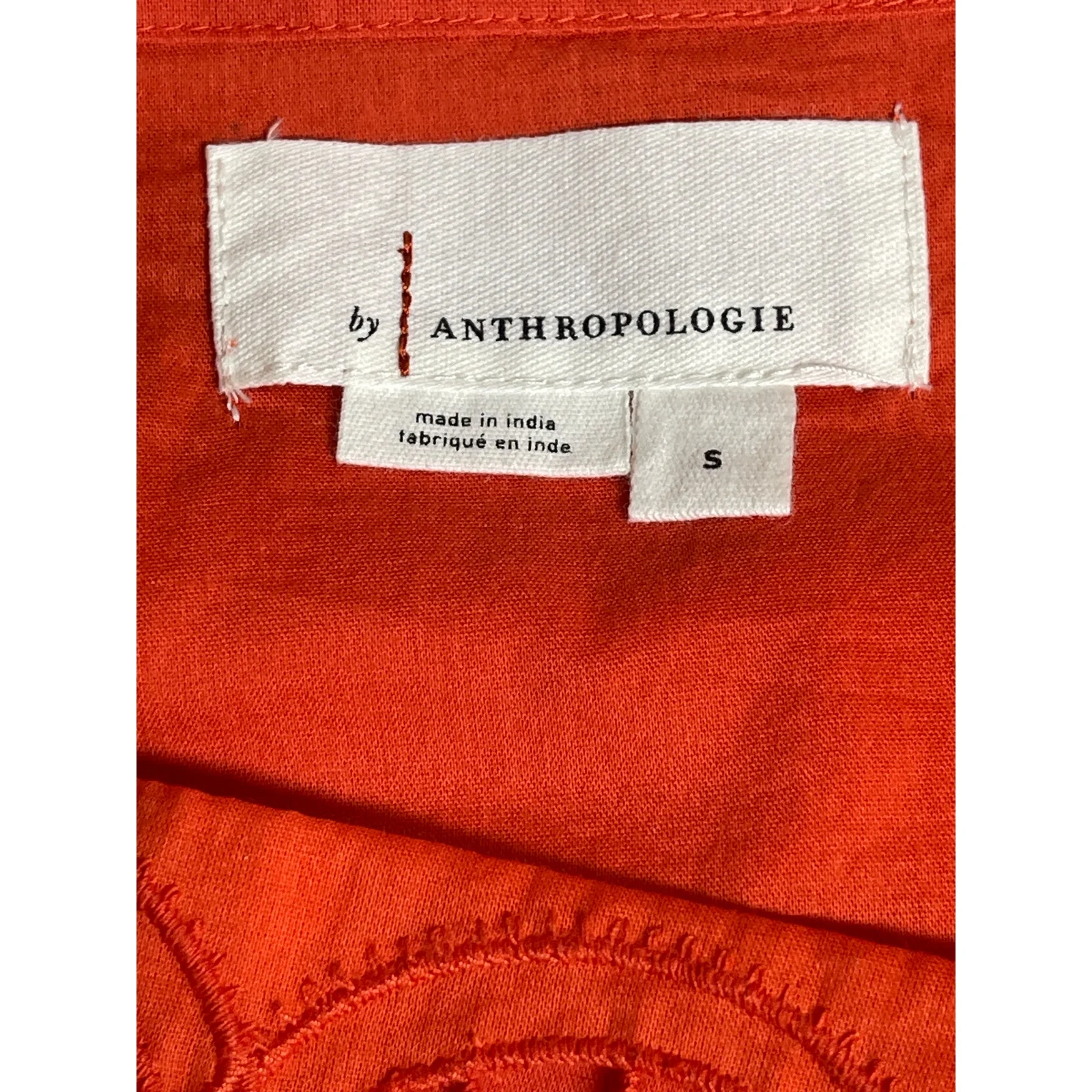 Anthropologie Women's Coral Lace Embroidered Short Puff Sleeve Blouse Top Size S - Image 5