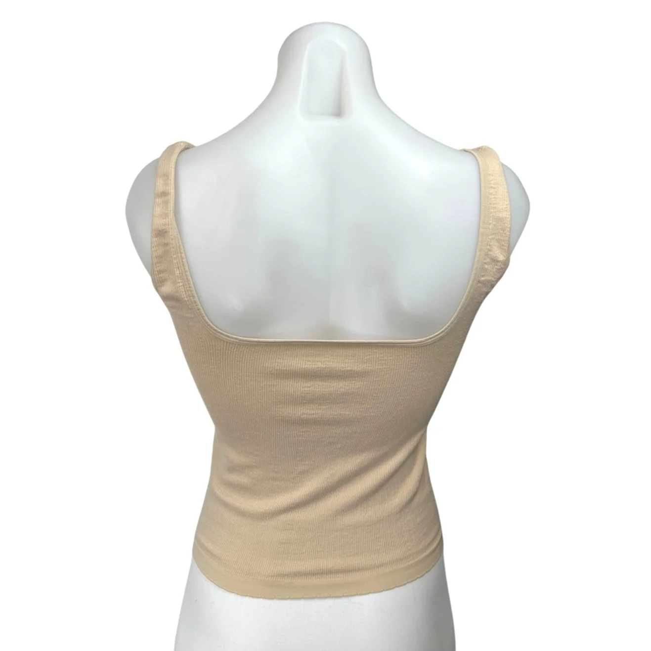 Anthropologie Womens Cream Rib Knit Sleeveless Stretch Crop Sweater Tank Top S/M - Image 2
